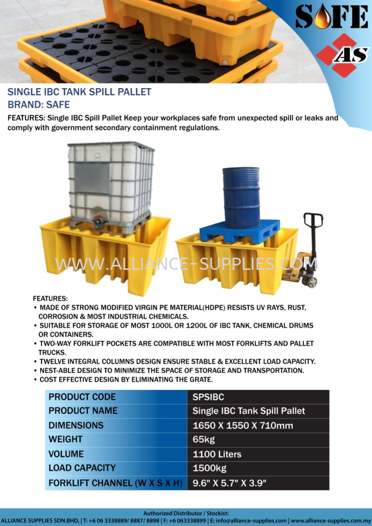 Single IBC Tank Spill Pallet (Brand: SAFE) 17.3 IBC Tank Spill Pallets 17.SPILL CONTROL SOLUTIONS/ SECONDARY CONTAINMENT