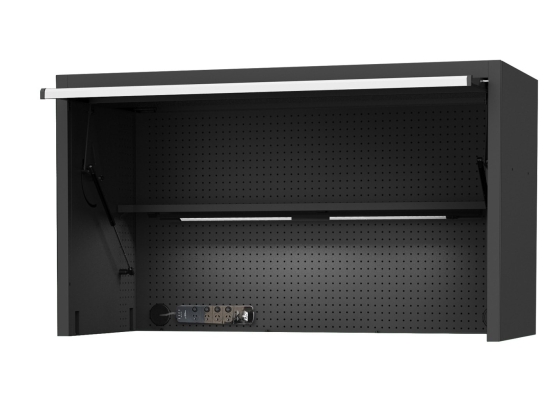 SP TOOLS 59" USA SUMO SERIES WIDE POWER TOP HUTCH - SHELF, PEGBOARD, LIGHT - BLACK/CHROME SP44730