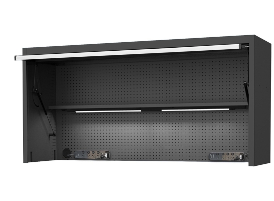 SP TOOLS 73" USA SUMO SERIES WIDE POWER TOP HUTCH - SHELF, PEGBOARD, LIGHT - BLACK/CHROME SP44830