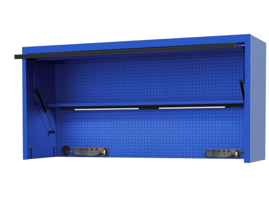 SP TOOLS 73" USA SUMO SERIES WIDE POWER TOP HUTCH - SHELF, PEGBOARD, LIGHT - BLUE/BLACK SP44830BL