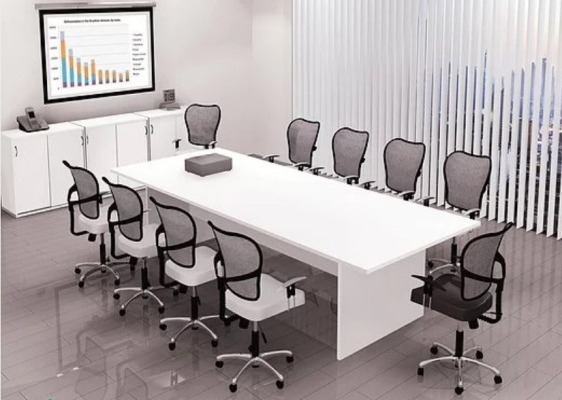 Rectangular conference table with wood panel (White)