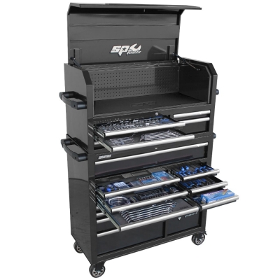 SP TOOLS SUMO SERIES POWER HUTCH TOOL KIT - 489PC - METRIC/SAE - BLACK/CHROME HANDLES SP50557