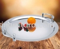 YXJP022 22"(560MM)S/S ROUND SHAPE MIRROR TRAY(SILVER HANDLE) FOOD TRAY Kitchenware VV