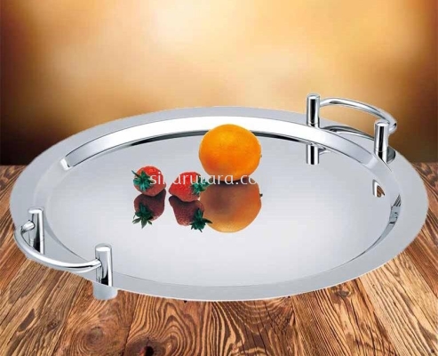 YXJP022 22"(560MM)S/S ROUND SHAPE MIRROR TRAY(SILVER HANDLE)