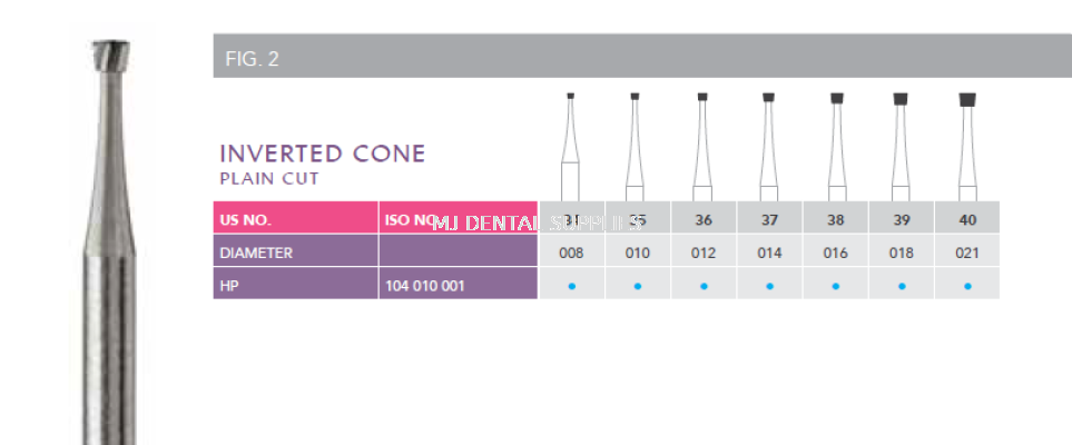 STEEL BUR INVERTED CONE, HP