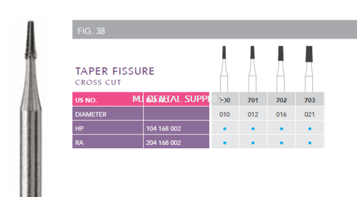 STEEL BUR TAPER FISSURE, HP