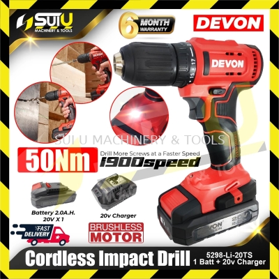 DEVON 5298-Li-20TS 20V Electric Lithium Brushless Cordless Impact Drill Driver with Chargers