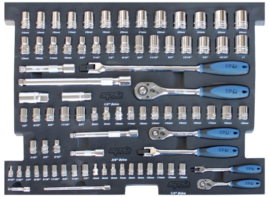 SP TOOLS FOAM TRAY - METRIC/SAE - 81PC - SOCKETS & ACCESSORIES INCLUDED SP50003