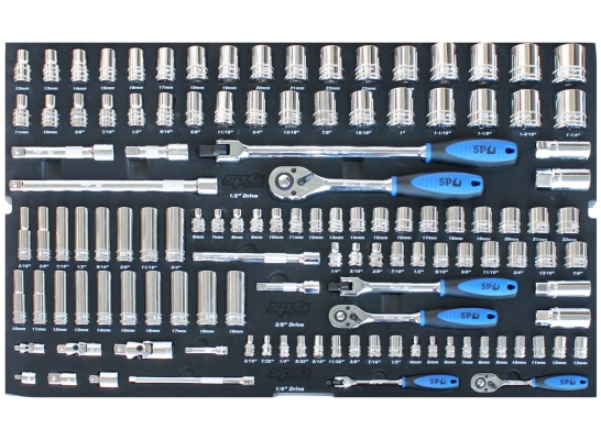 SP TOOLS FOAM TRAY - METRIC/SAE - 122PC - SOCKETS & ACCESSORIES INCLUDED SP50008