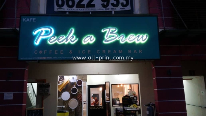  peek a brew stainless steel box up LED Conceal lettering 