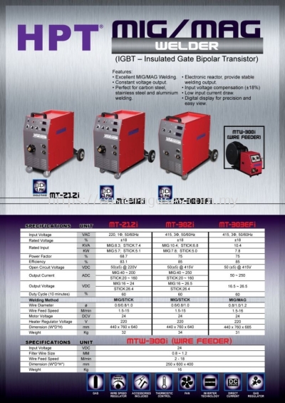 HPT MIG/MAG WELDING MACHINE MT-212I/MT-302I/MT303EFI