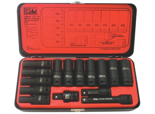 SP TOOLS 1/2"DR DEEP IMPACT SOCKET SET - 6PT METRIC - 15PC SP20320