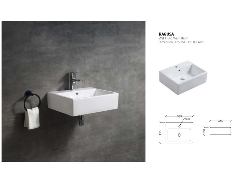 RAGUSA Wall Hung Basin Bathroom / Washroom Choose Sample / Pattern Chart