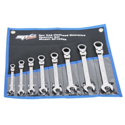 SP TOOLS GEAR DRIVE ROE SPANNER SET - FLEX HEAD - SAE - 8PC SP10358