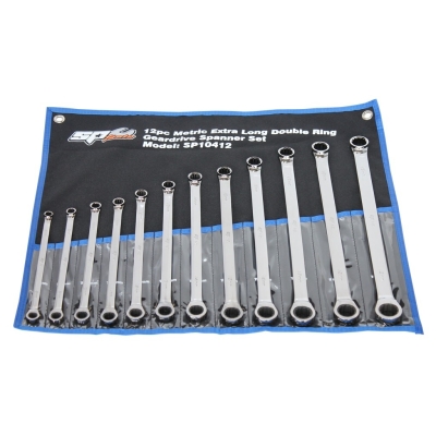 SP TOOLS DOUBLE RING GEAR DRIVE SPANNER SET - EXTRA LONG - 0 OFFSET - METRIC - 12PC SP10412