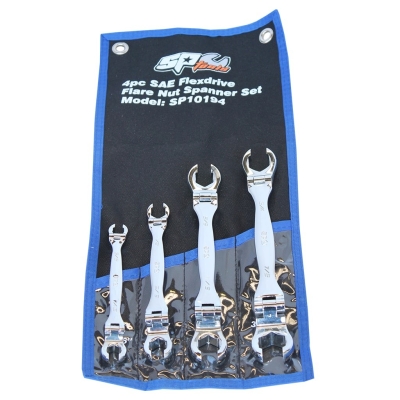 SP TOOLS FLARE NUT FLEXHEAD SPANNER SET - SAE - 4PC SP10194