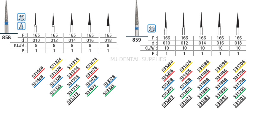 FG DIAMOND BUR, NEEDLE (858-165 / 859-166)