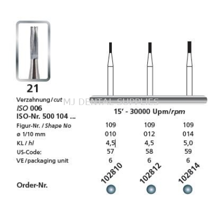 TUNGSTEN CARBIDE BUR, FISSURE, 6PCS/PACK, DFS