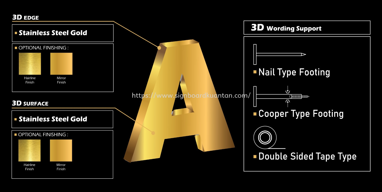 3D STAINLESS STEEL GOLD LETTERING