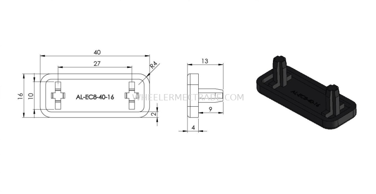 End Cap for Alu Profile 40 x 16