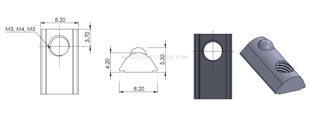 M3, M4, M5 Drop In Nut for 20 mm Alu Profile P5 Series 