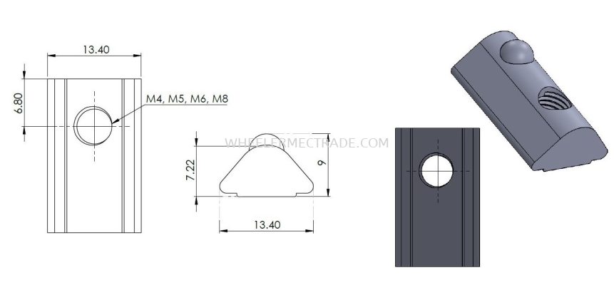 M4, M5, M6, M8 Drop In Nut for 40 mm Alu Profile P8 Series 