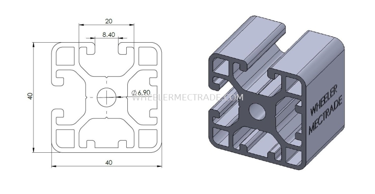 Aluminium Profile 40 x 40 (2 Slot) 