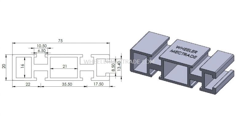 Aluminium Profile 20 x 75