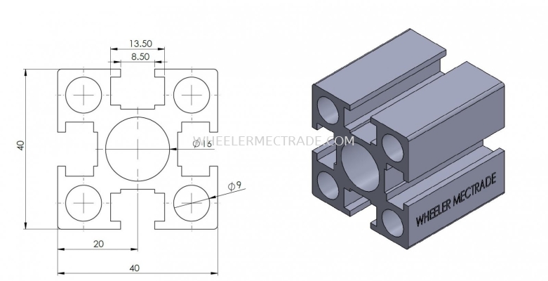 Aluminium Profile 40 x 40 (Heavy Duty) 