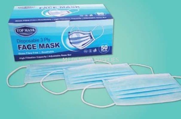 3 PLY DISPOSABLE FACE MASK (EARLOOP), TOP MASK