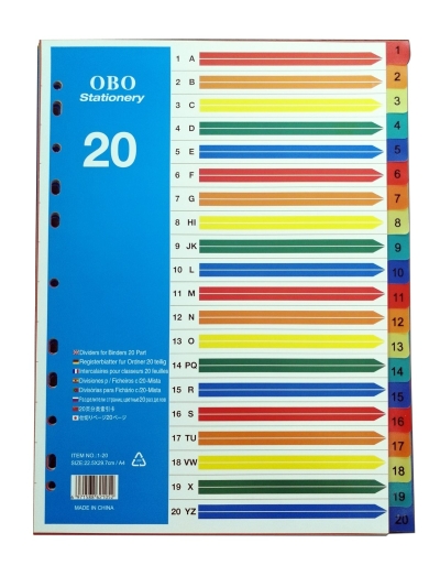 OBO A4 Size No.1~20 Index Divider