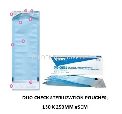 DUO CHECK STERILIZATION POUCHES, 130 X 250MM, #SCM, CROSSTEX