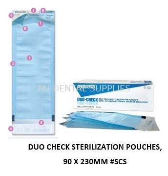 DUO CHECK STERILIZATION POUCHES, 90 x 230MM, #SCS, CROSSTEX