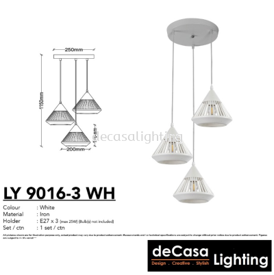 PENDANT LIGHT (LY9016-3RB-WH)