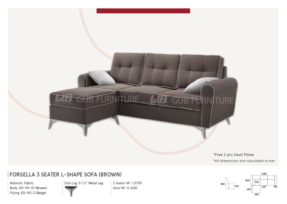 Forsella 3 seater L-Shape sofa (Brown) 