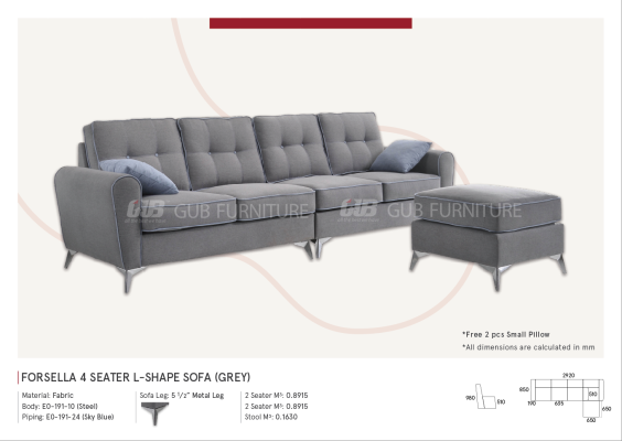 Forsella 4 seater L-shape sofa (Grey) 