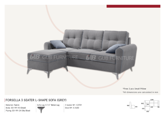 Forsella 3 seater L-Shape sofa (Grey) 