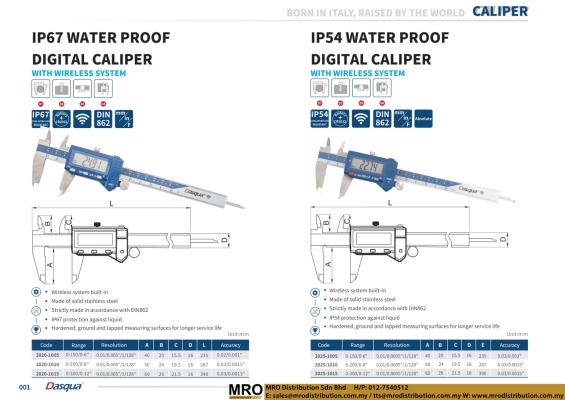 IP67 Water Proof Digital Caliper With Wireless System & IP54 Water Proof Digital Caliper 