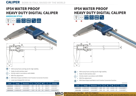 IP54 Water Proof Heavy Duty Digital Caliper & American Style