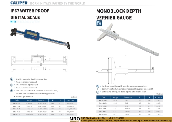 IP67 Water Proof Digital Scale & Monoblock Depth Vernier Gauge