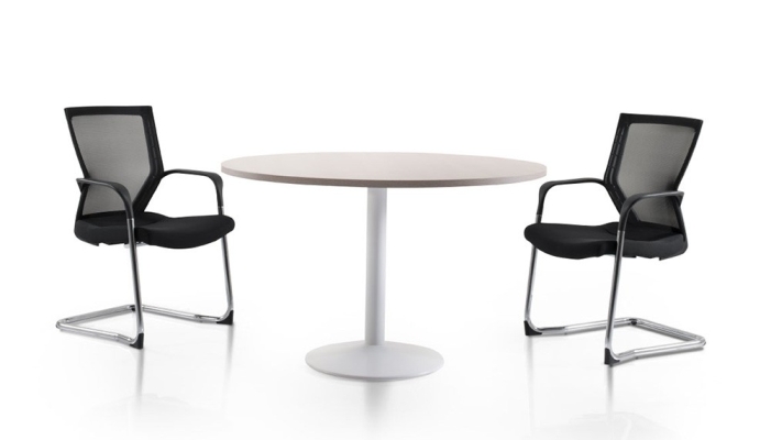 Round discussion table with white drum leg