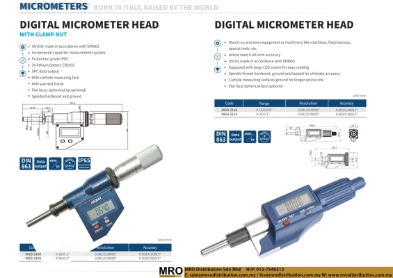 Digital Micrometer Head with Clamp Nut & Digital Micrometer Head