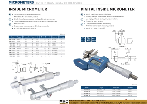 Inside Micrometer & Digital Inside Micrometer