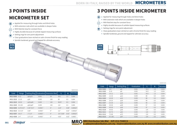 3 Points Inside Micrometer & Micrometer Set