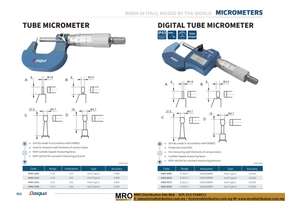 Tube Micrometer & Digital Tube Micrometer