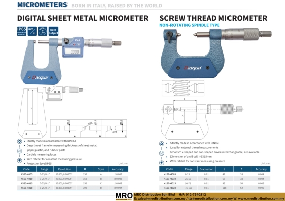 Digital Sheet Metal Micrometer & Screw Thread Micrometer Non-Rotating Spindle Type