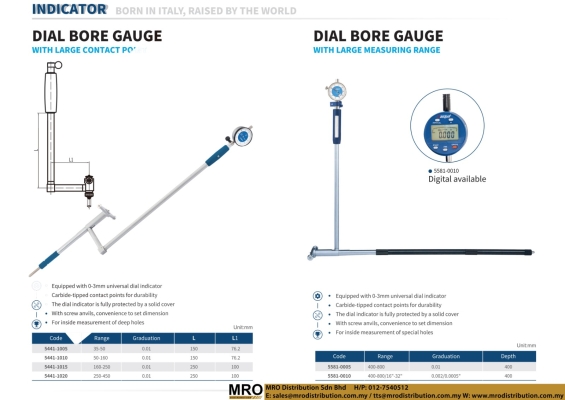 Dial Bore Gauge With Large Contact & Dial Bore Gauge With Large Measuring Range