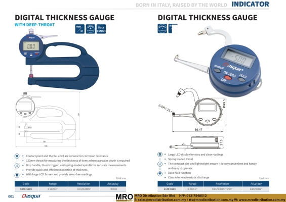 Thickness Gauge With Deep-Throat & Digital Thickness Gauge