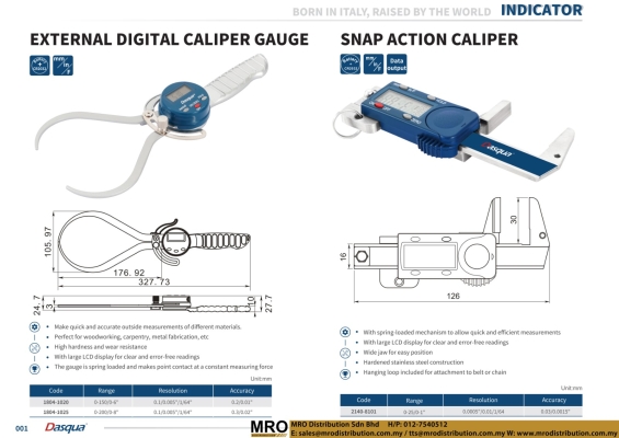 External Digital Caliper Gauge & Snap Action Caliper