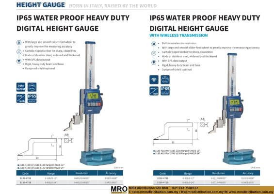 IP65 Water Proof Heavy Duty Digital Height Gauge & With Wireless Transmission